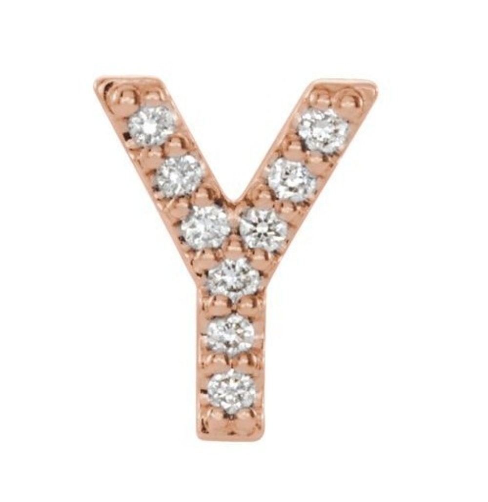 14k Rose Gold Diamond Letter 'Y' Initial Stud Earring 