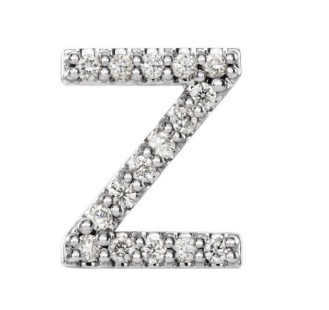 Rhodium-Plated 14k White Gold Diamond Letter 'Z' Initial Stud Earring 