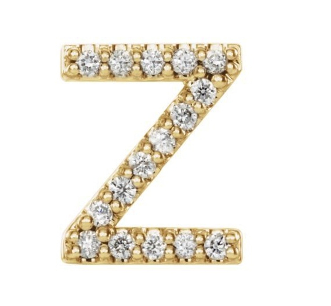 14k Yellow Gold Gold Diamond Letter 'Z' Initial Stud Earring 