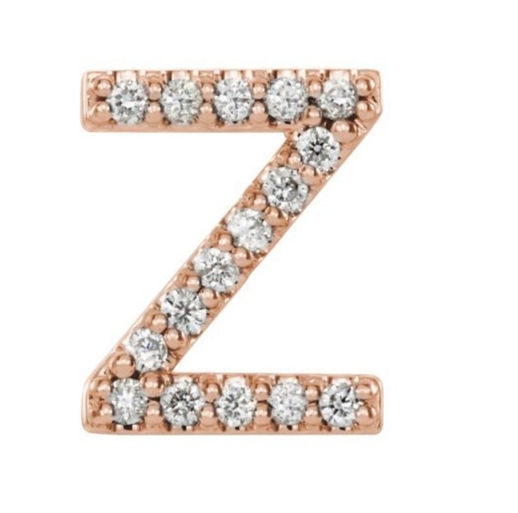 14k Rose Gold Diamond Letter 'Z' Initial Stud Earring 