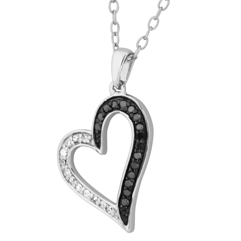 Black Diamonds Pendant Necklace, Sterling Silve.