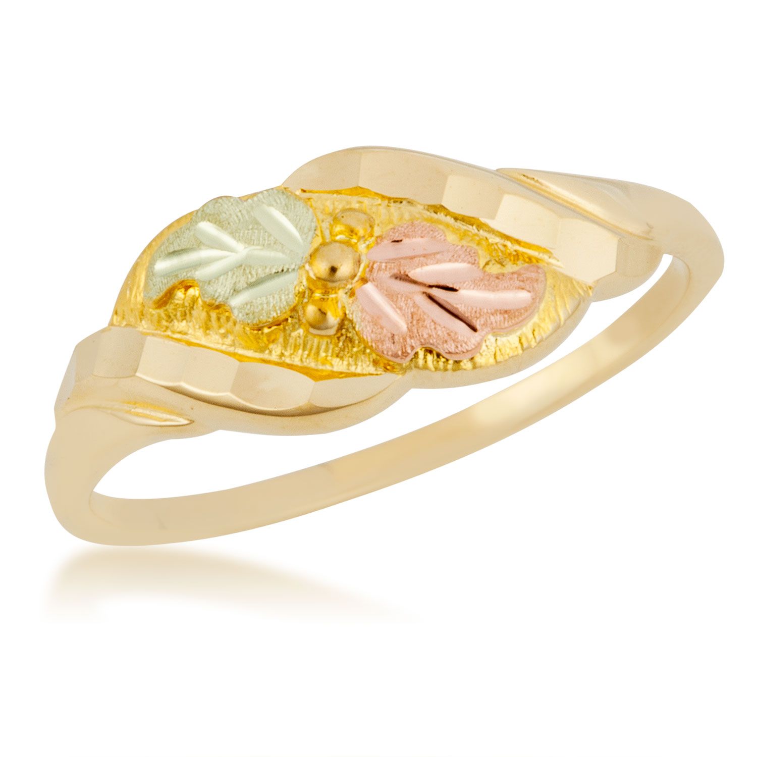 Yellow Gold Women's Ring with Black Hills Gold motif. 