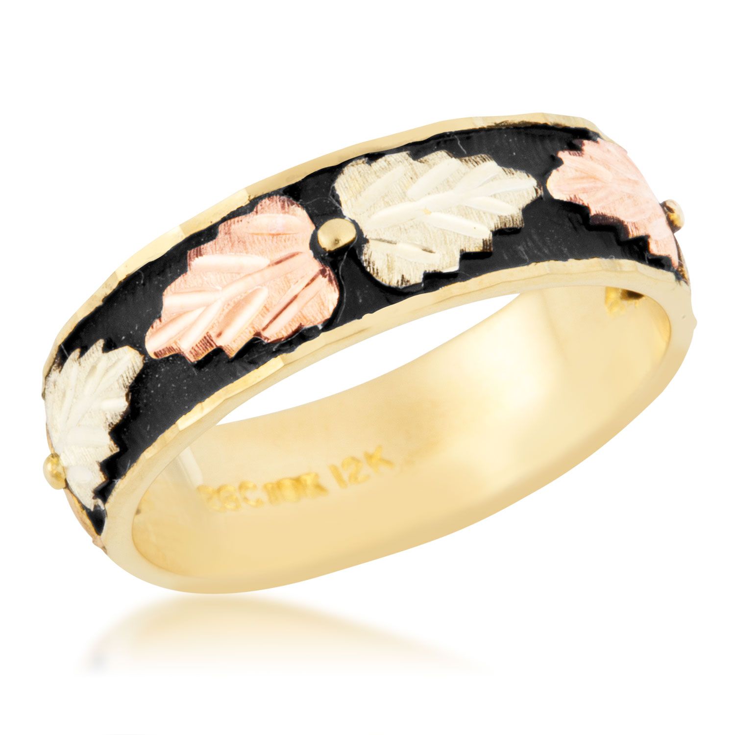 10k yellow gold Couples Rings with Diamond accent in Black Hills Gold motif. 