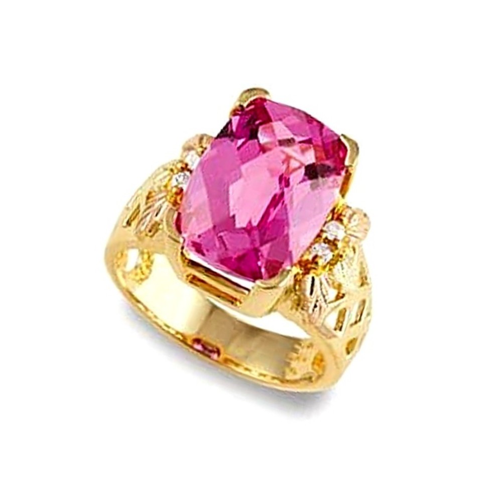  Pink Sapphire and Diamond Ring, Black Hills Gold motif.