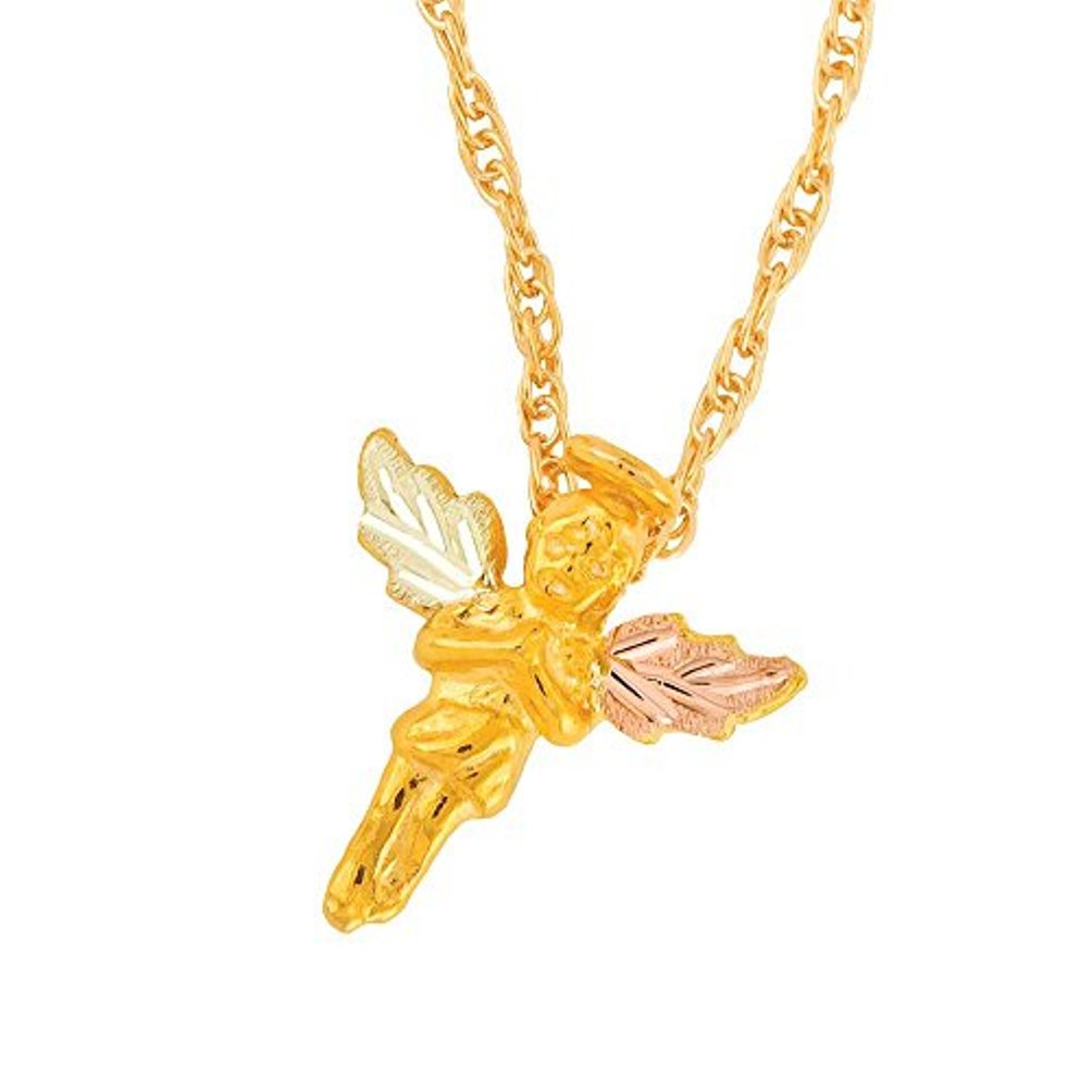 Halo Angel Necklace, 10k Yellow Gold, 12k Rose and Green Gold Black Hill Gold Motif, 18' '. 