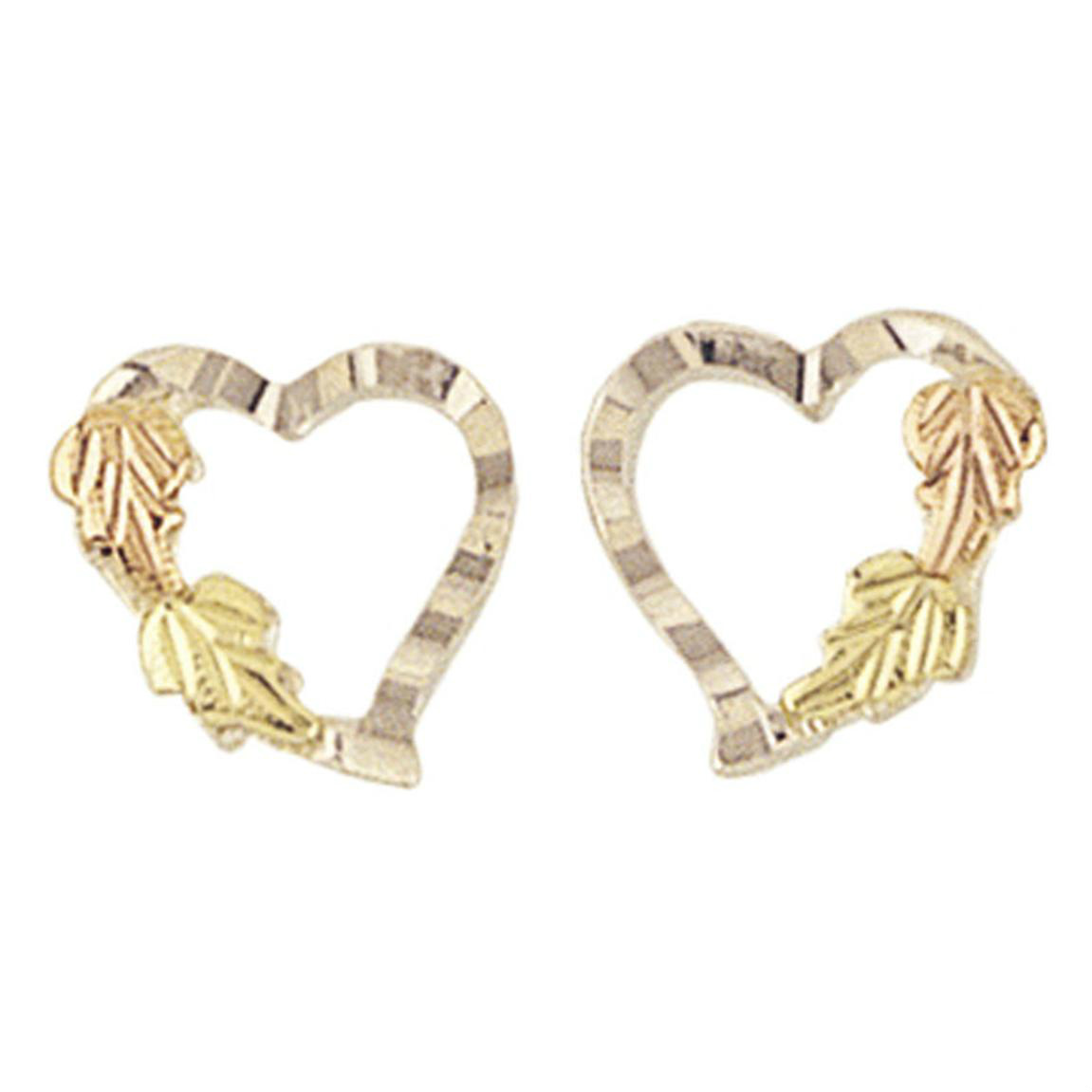 Diamond-Cut Heart Earrings, 10k Yellow Gold, 12k Green and Rose Gold Black Hills Gold Motif. 
