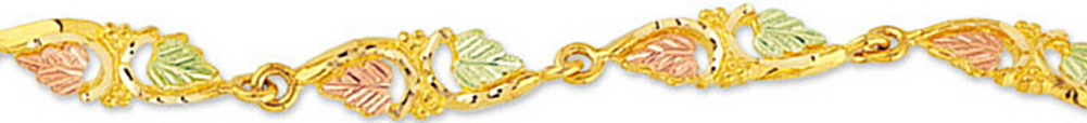 Petite Heart Shape Leaf Bracelet, 10k Yellow Gold, 12k Green and Rose Gold Black Hills Gold Motif. 