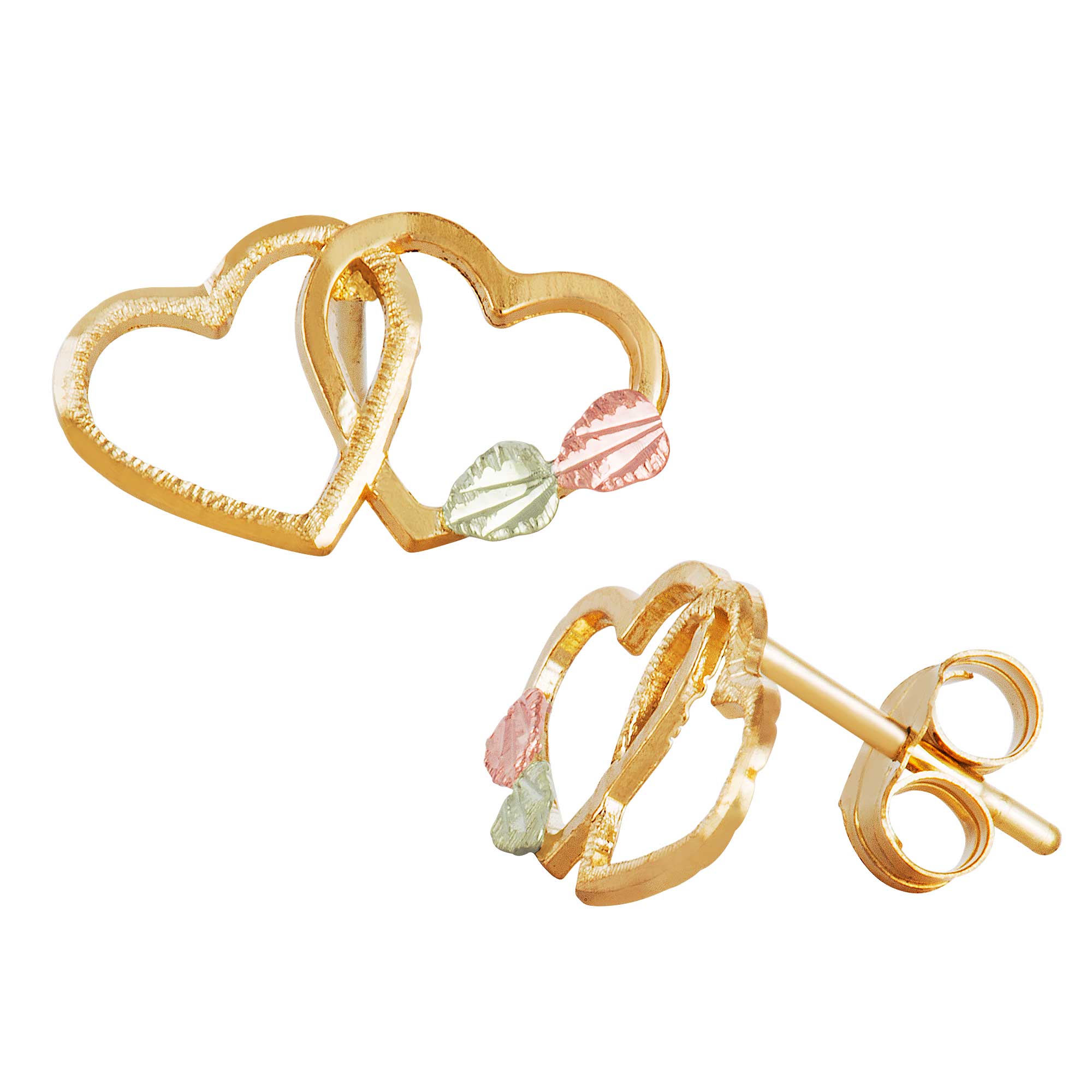 Interconnect Two Heart Earrings, 10k Yellow Gold