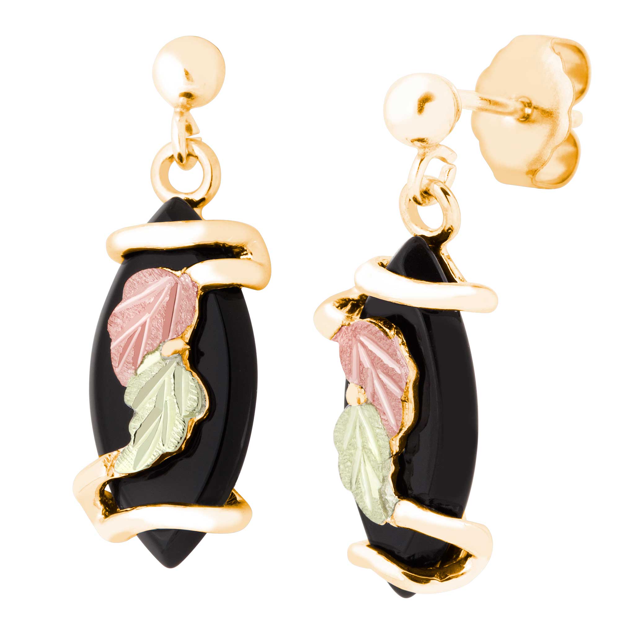 Marquise Onyx Earrings, 10k Yellow Gold