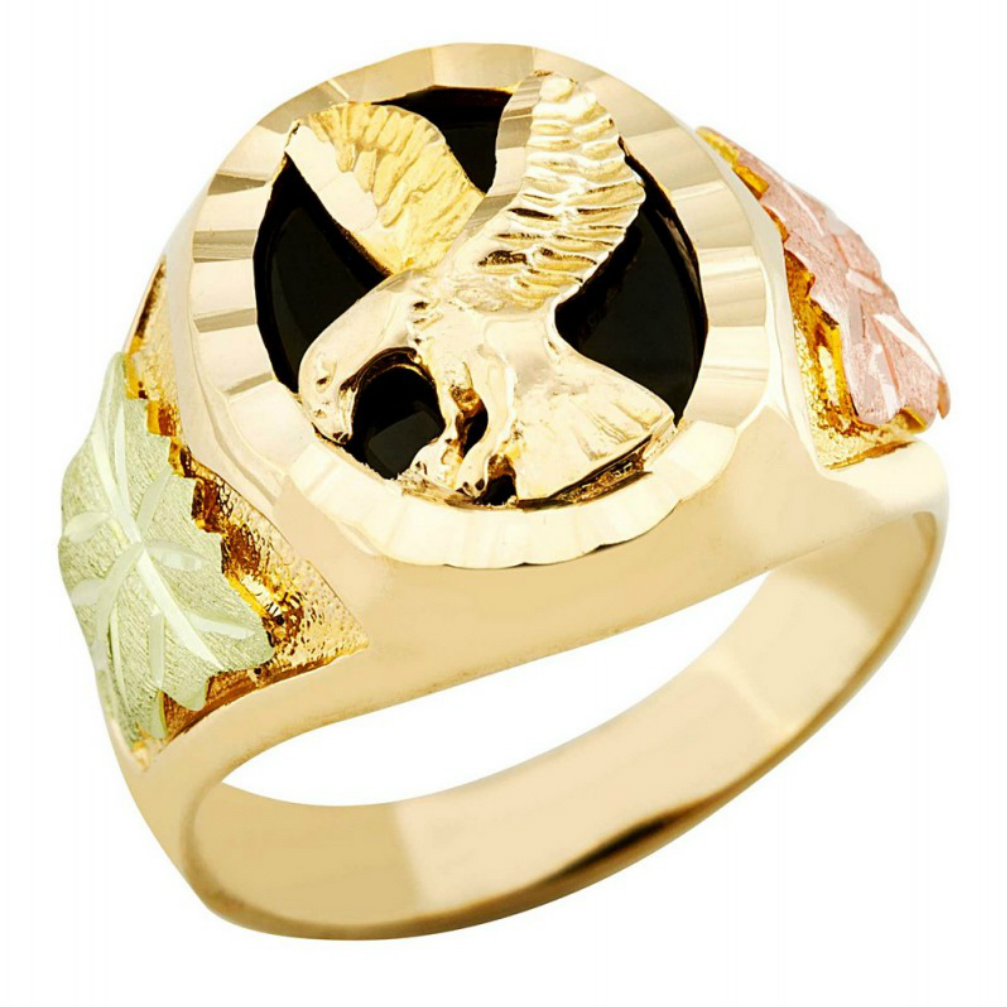 10k Yellow Gold Eagle Ring with Black Hills Gold motif. 