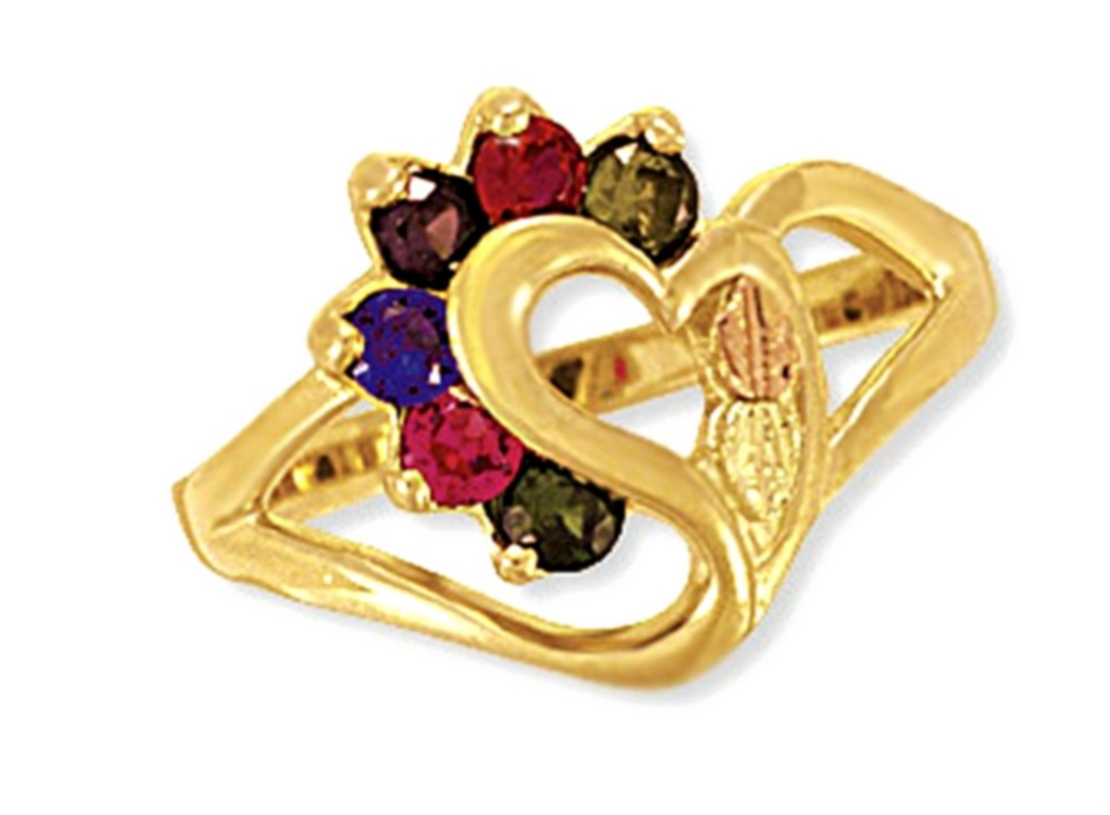 Round Peridot, Ruby, Sapphire, Smoky Quartz, Garnet with Heart Mother's  Ring, 10k Yellow Gold, 12k Green and Rose Gold Black Hills Gold Motif. 