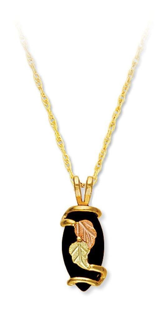 Marquise Onyx Pendant Necklace, 10k Yellow Gold