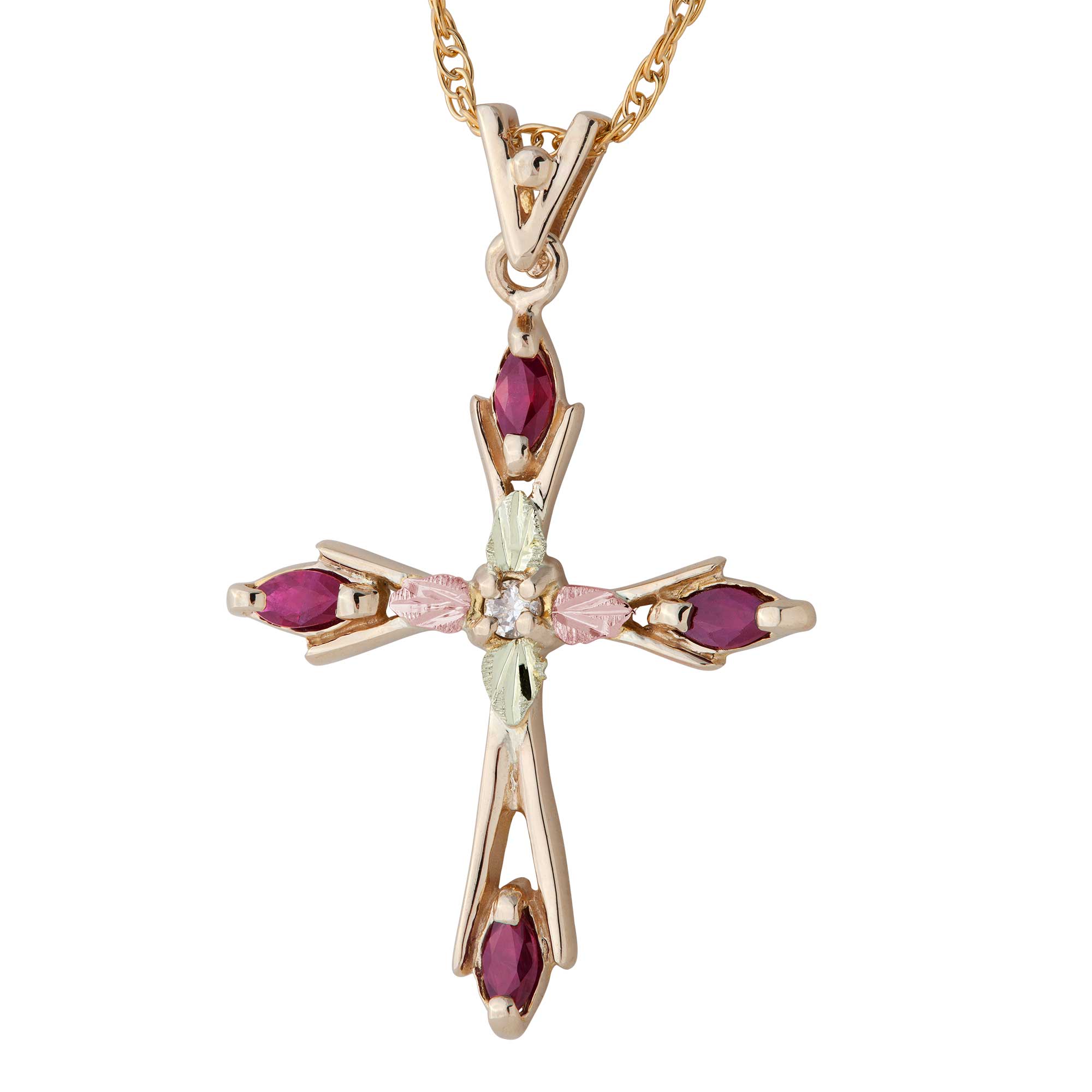 Marquise Ruby with Diamond Cross Pendant Necklace. 