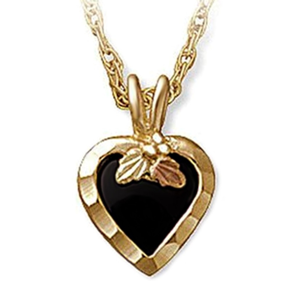 Onyx Heart Pendant Necklace, 10k Yellow Gold