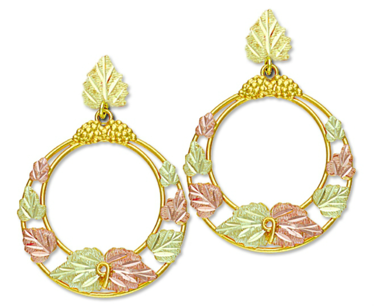 Hoop Earrings in Black Hills Gold Motif. 