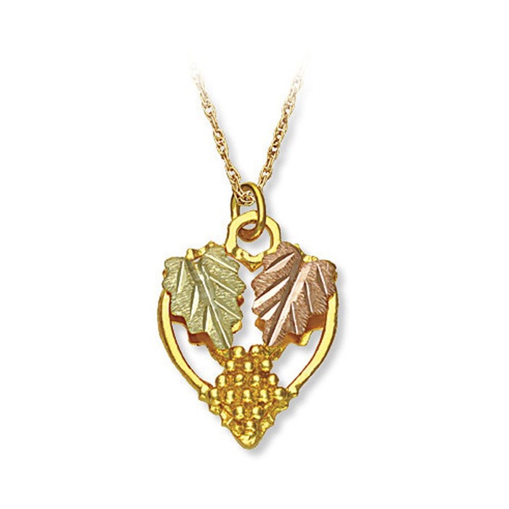 Traditional Grapes and Leaves Pendant Necklace, 10k Yellow Gold