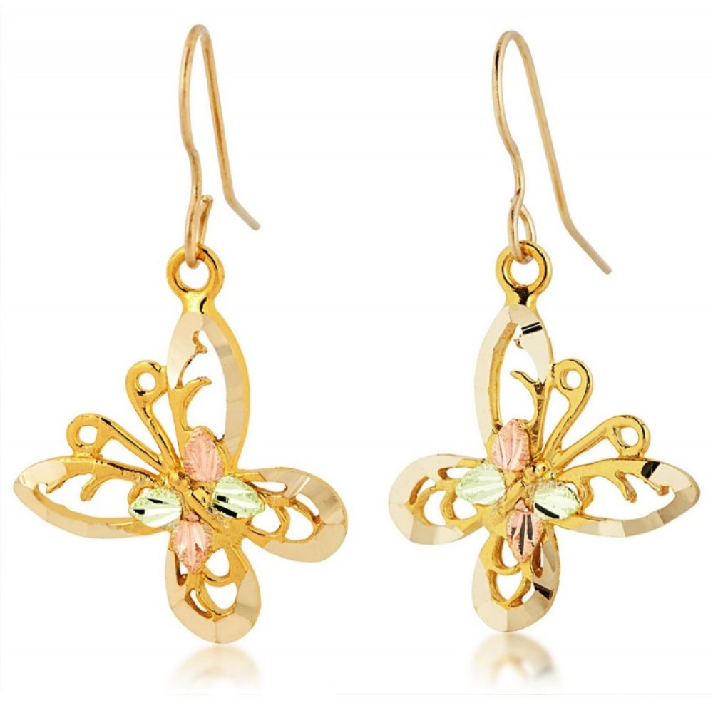 Butterfly Earring, 10k Yellow Gold Silver. 