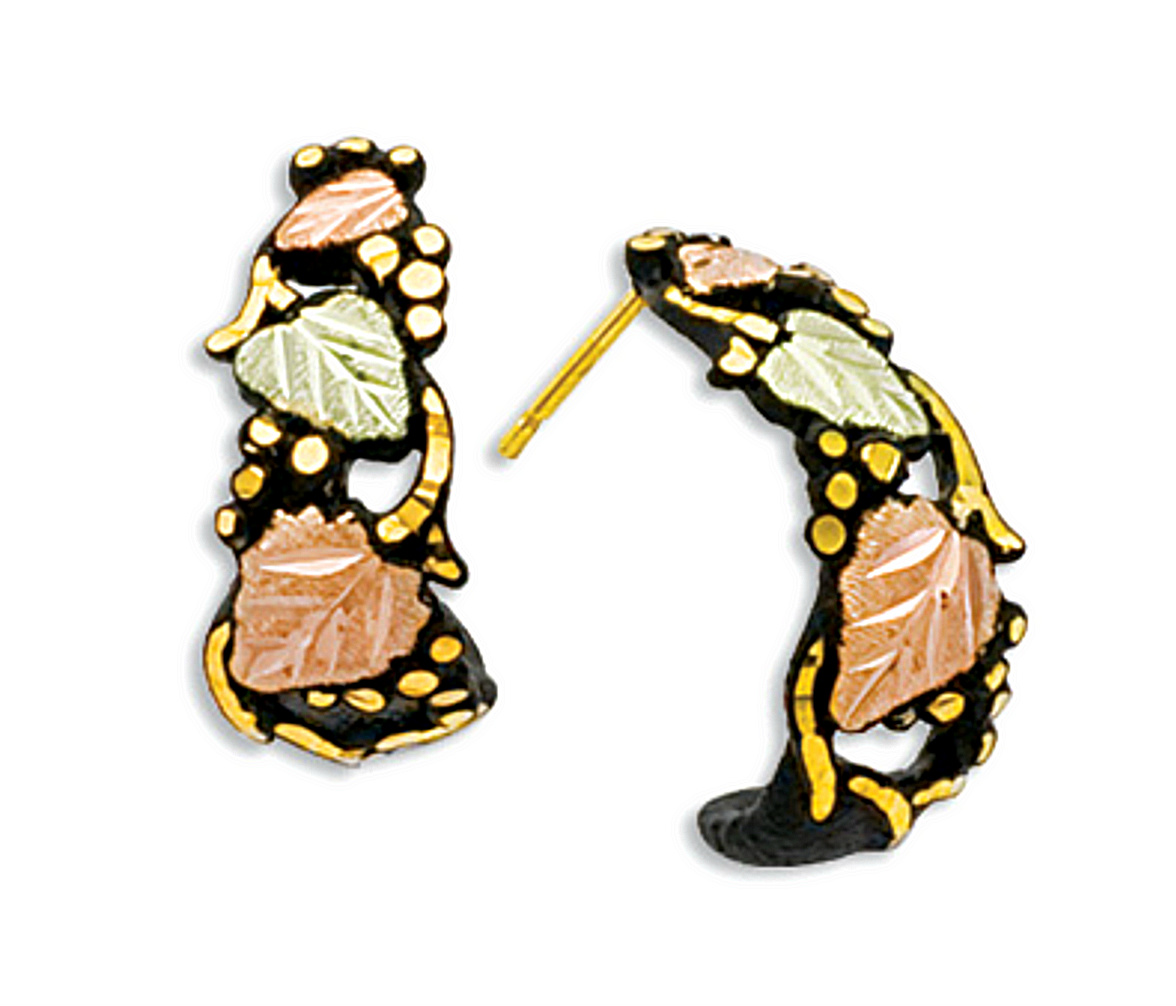 Hoop Earrings in Black Hills Gold Motif. 