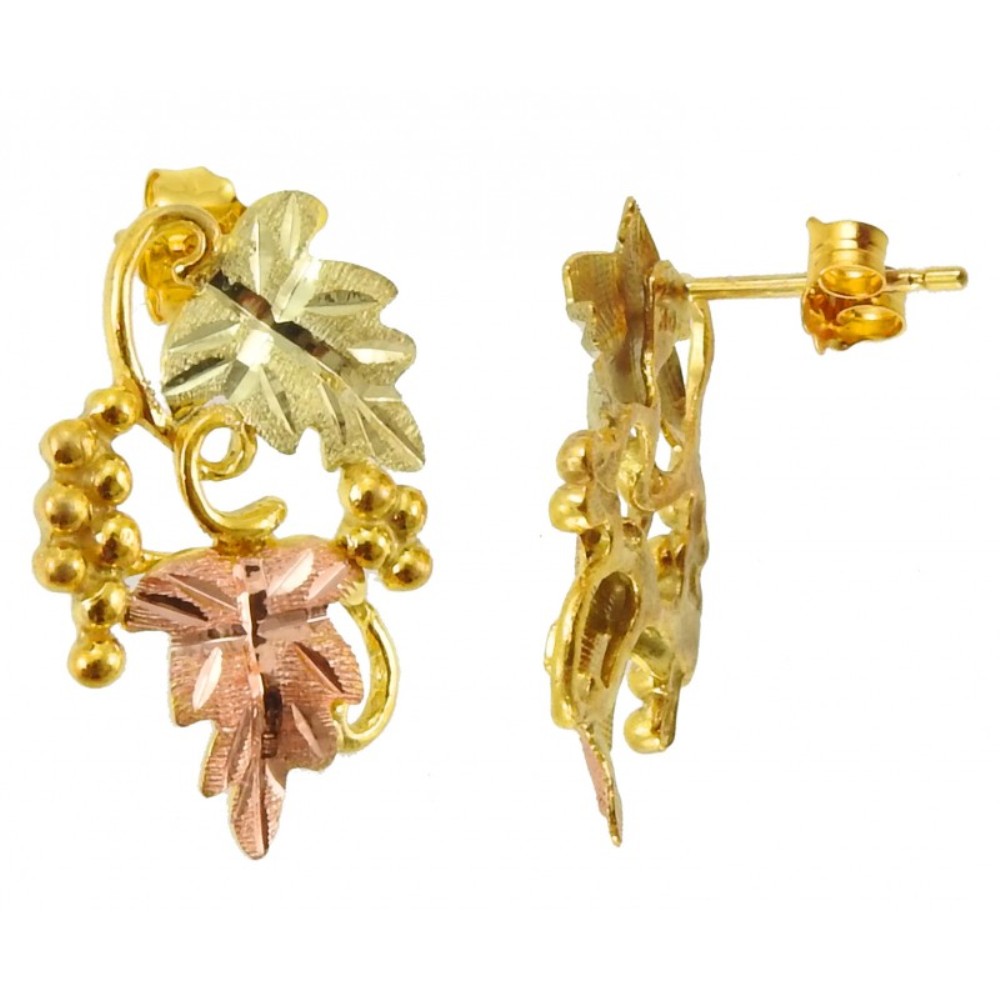 Diamond-Cut Leaves with Grapes Post Earrings