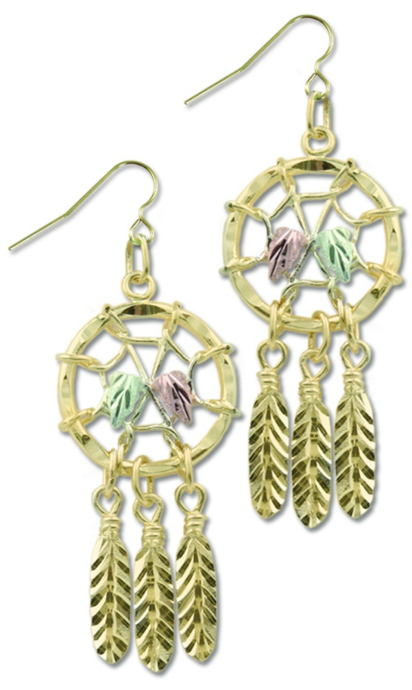 Black Hills Gold Motif Earrings set in Dream Catcher design. 