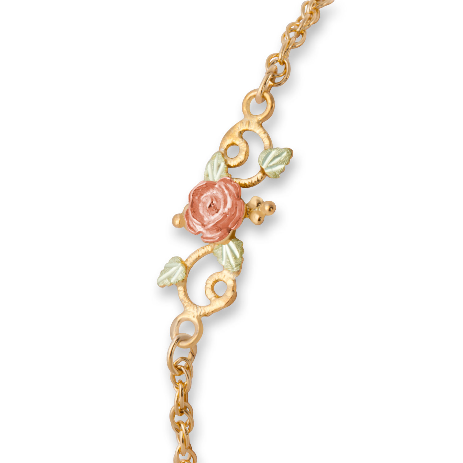 3D Rose with Leaves Bracelet, 10k Yellow Gold 