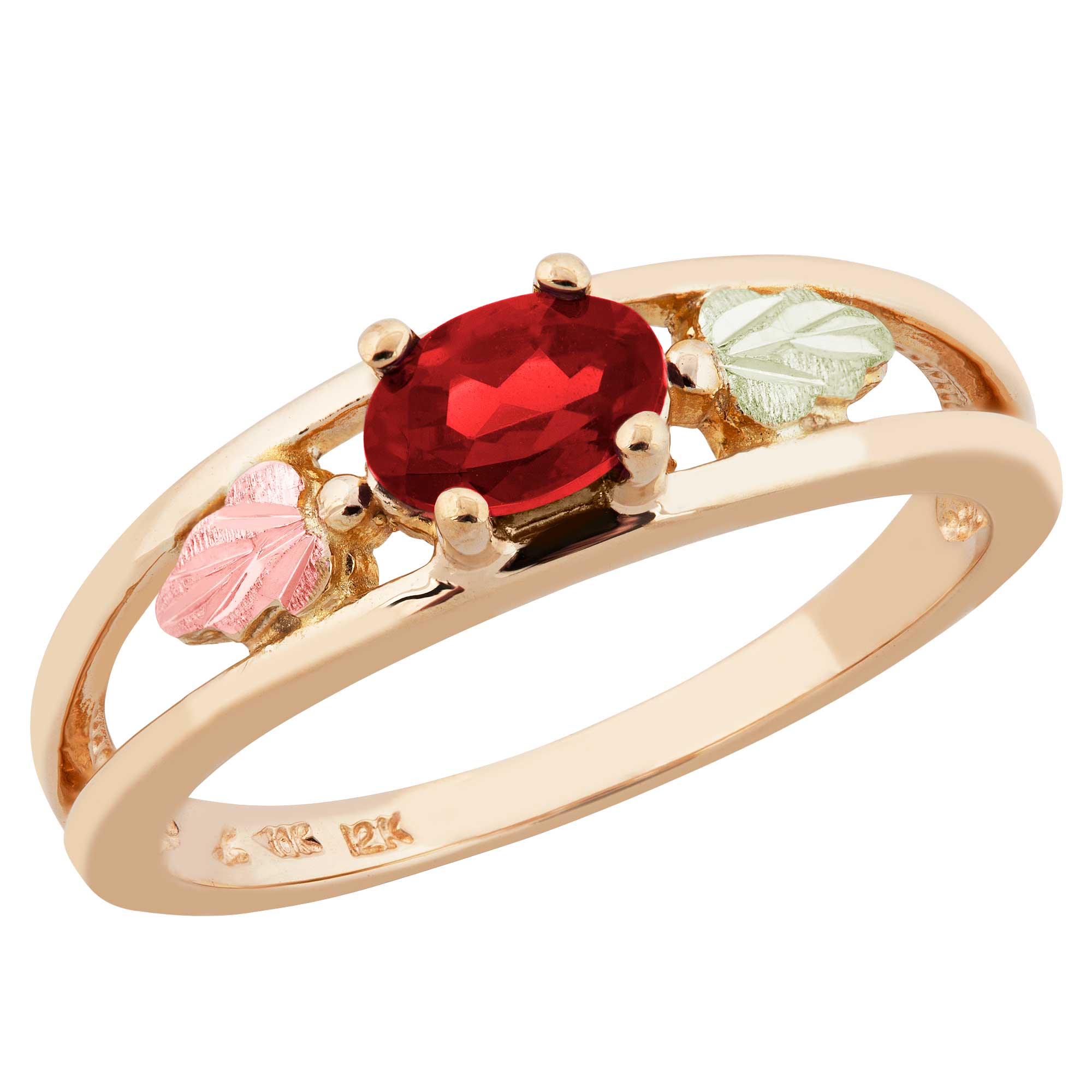 Ruby Gemstone Ring, 12k Green and Rose Gold Black Hills Gold Motif