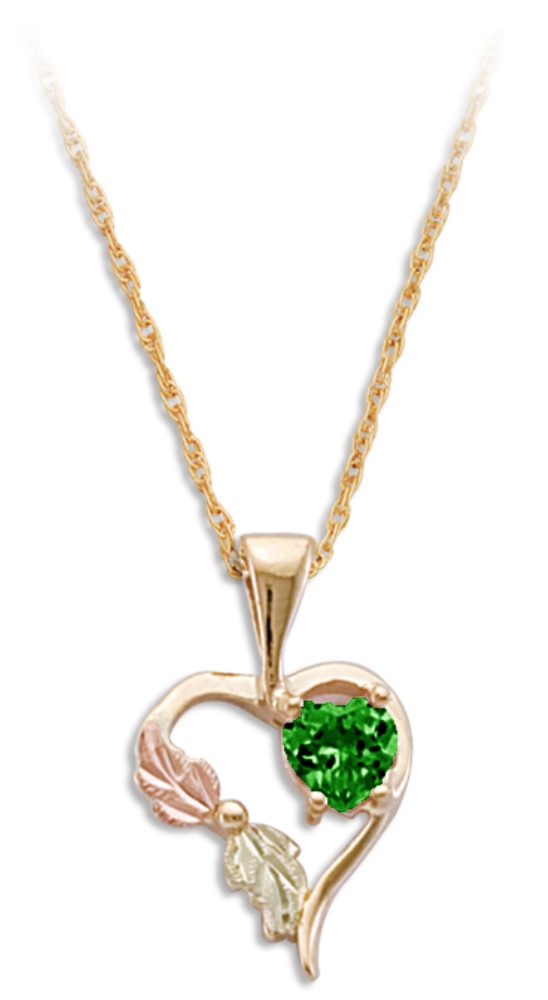 Created Emerald Heart Pendant Necklace, 10k Yellow Gold