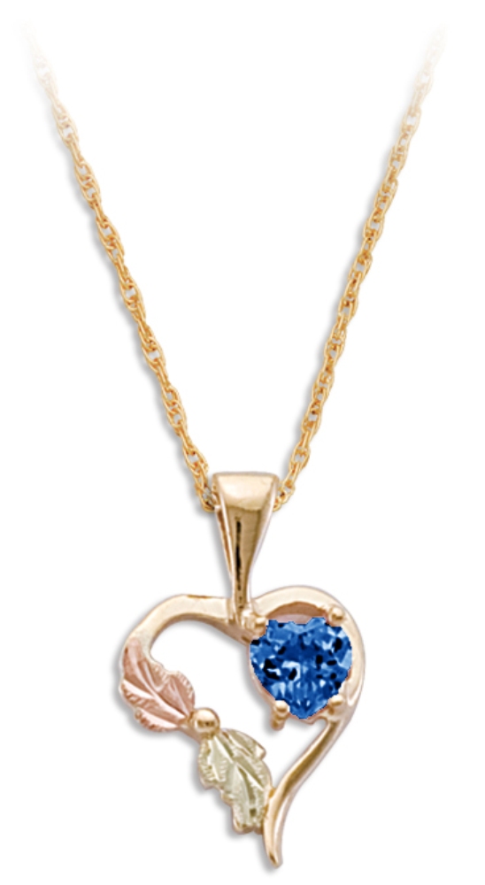 Created Blue Sapphire Heart Pendant Necklace, 10k Yellow Gold