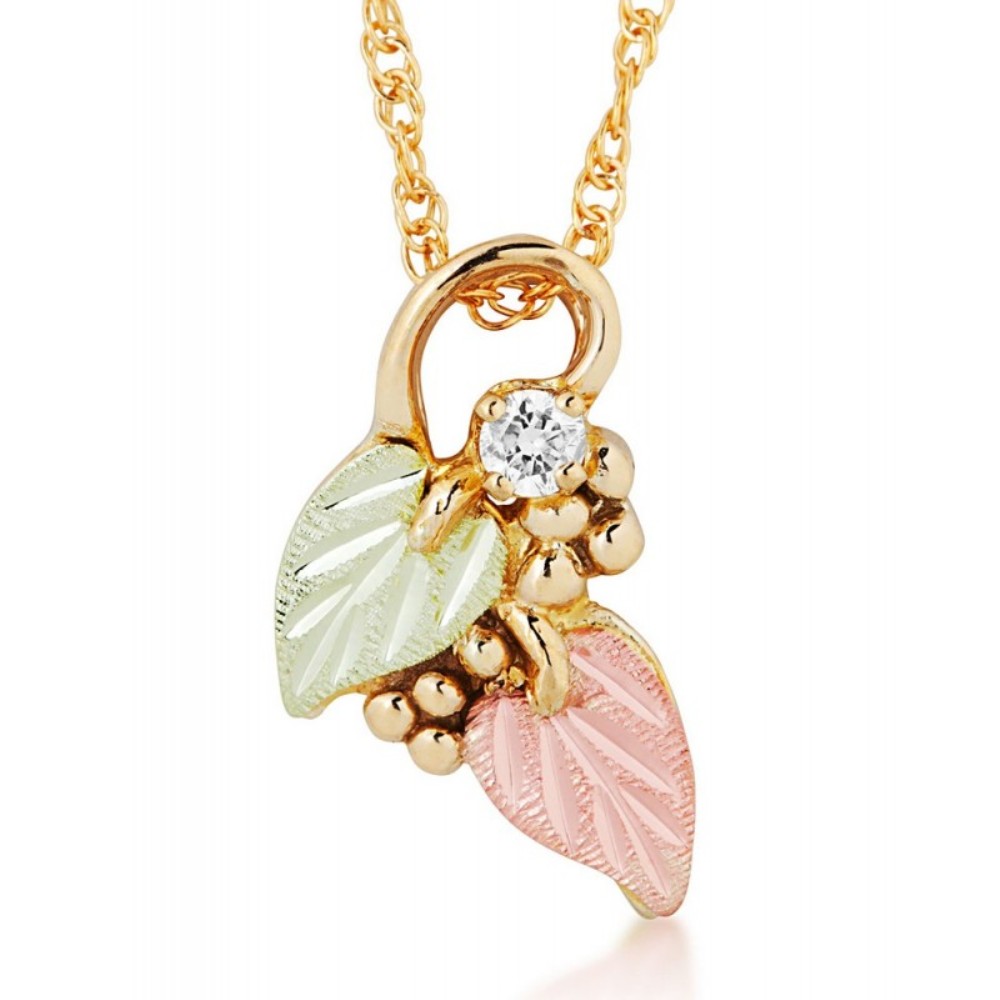 Diamond with Leaf Pendant Necklace, 10k Yellow Gold