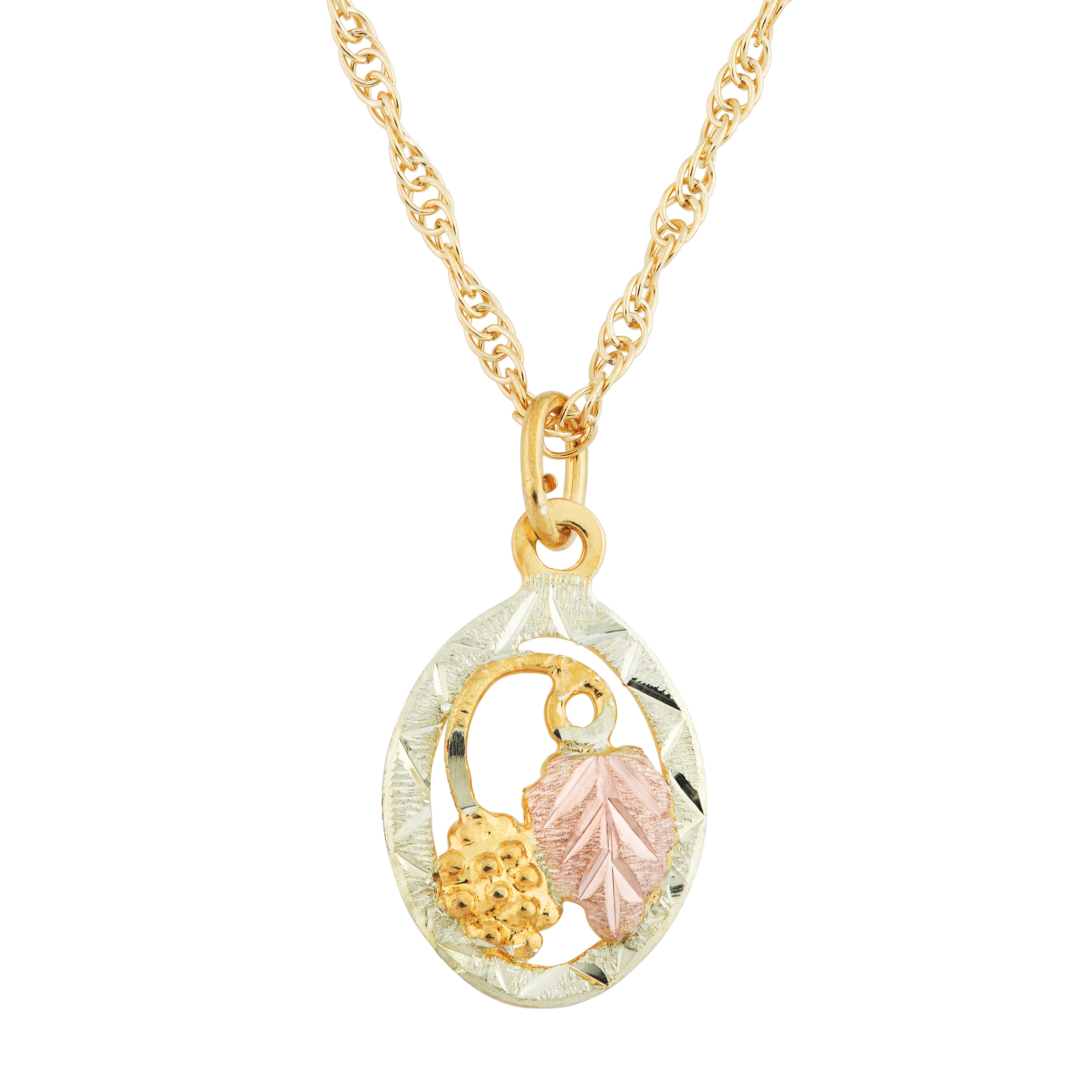 Diamond-Cut Oval Pendant Necklace, 10k Yellow Gold, 12k Rose Gold Black Hills Gold Motif  img title=