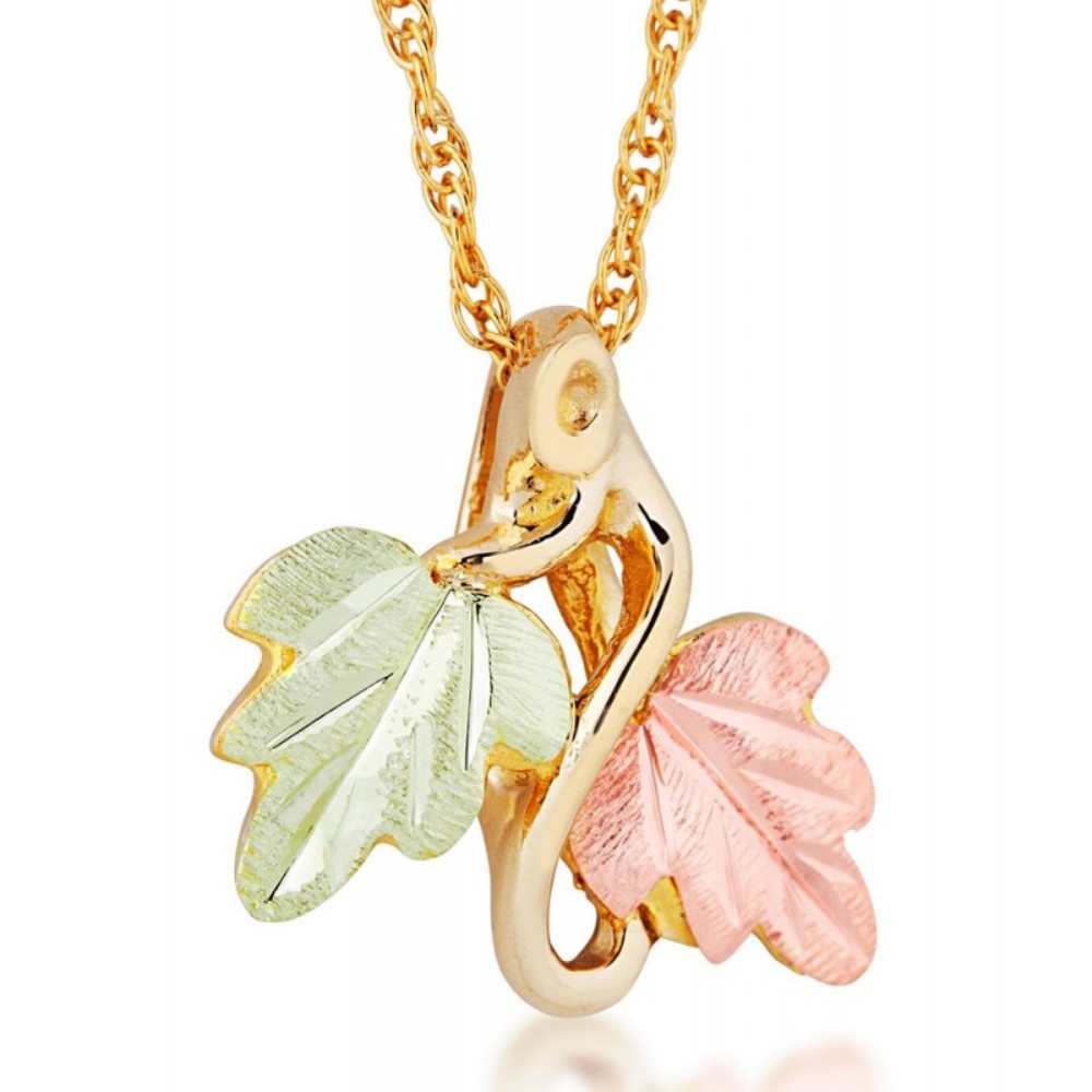Swirl Tri-Color Leaf Pendant Necklace, 10k Yellow Gold