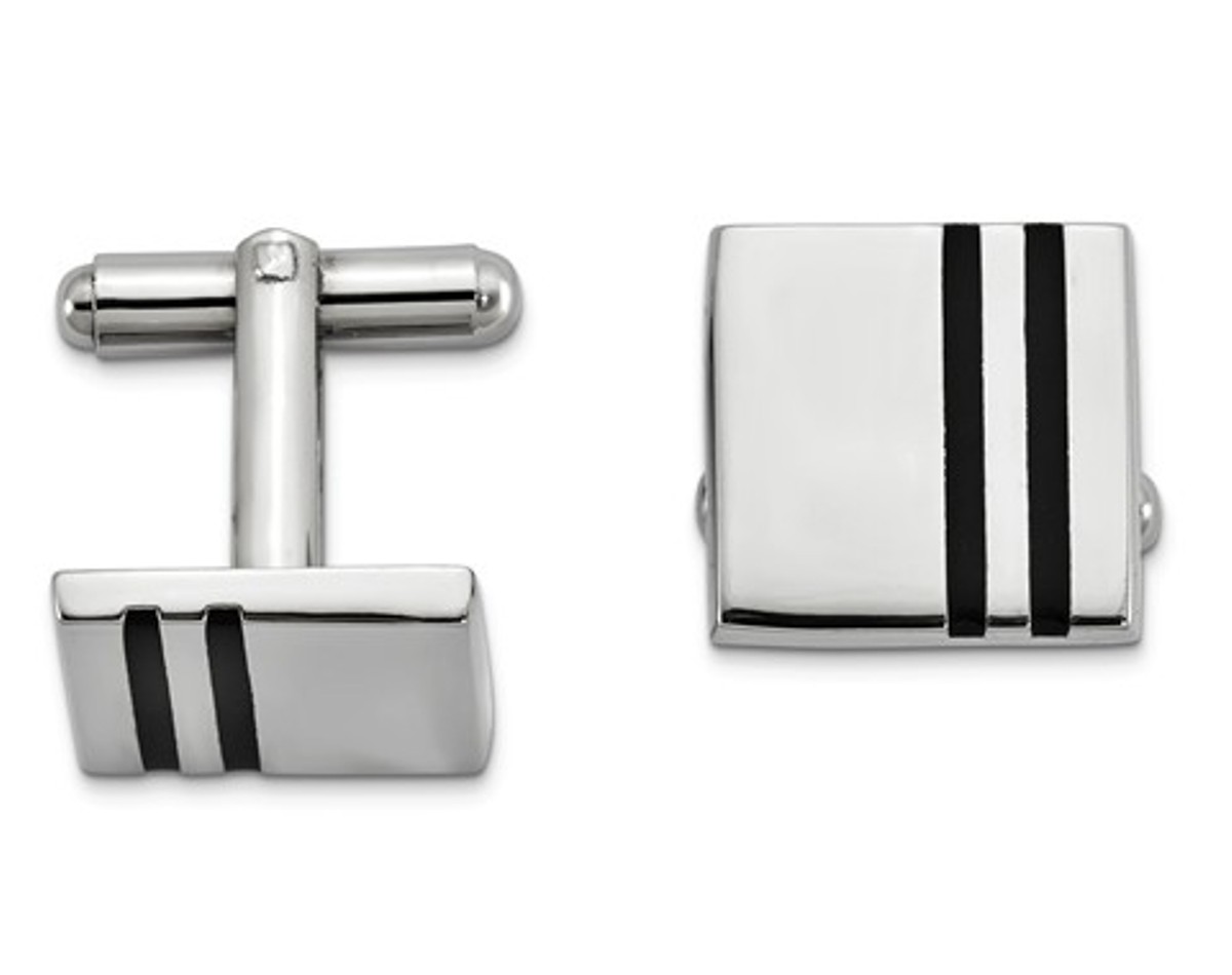 Silver-Tone Enamel Lines Cuff Links