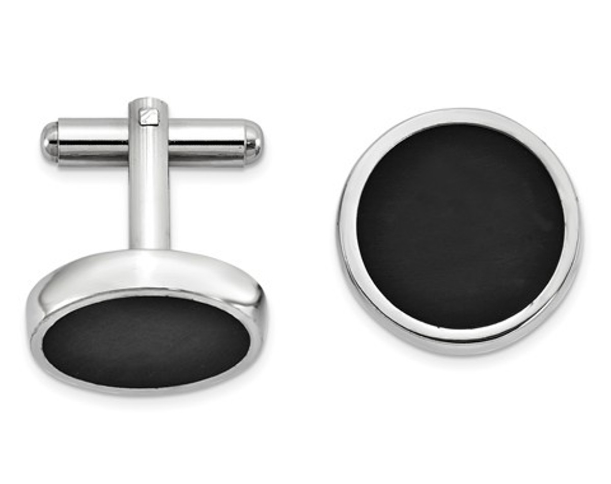 Silver-Tone Enamel Circle Cuff Links