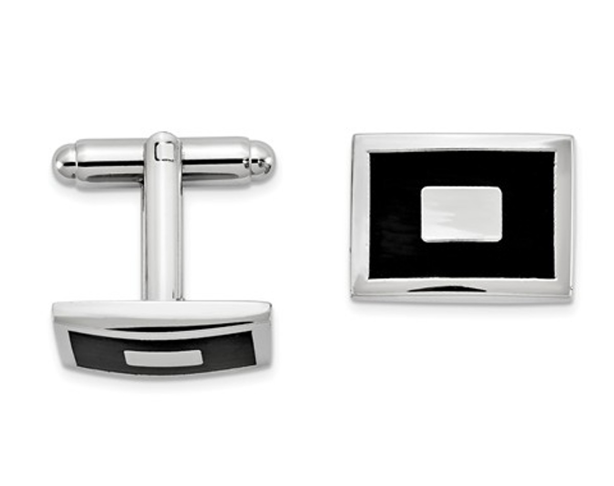 Silver-Tone Enameled Rectangular Cuff Links