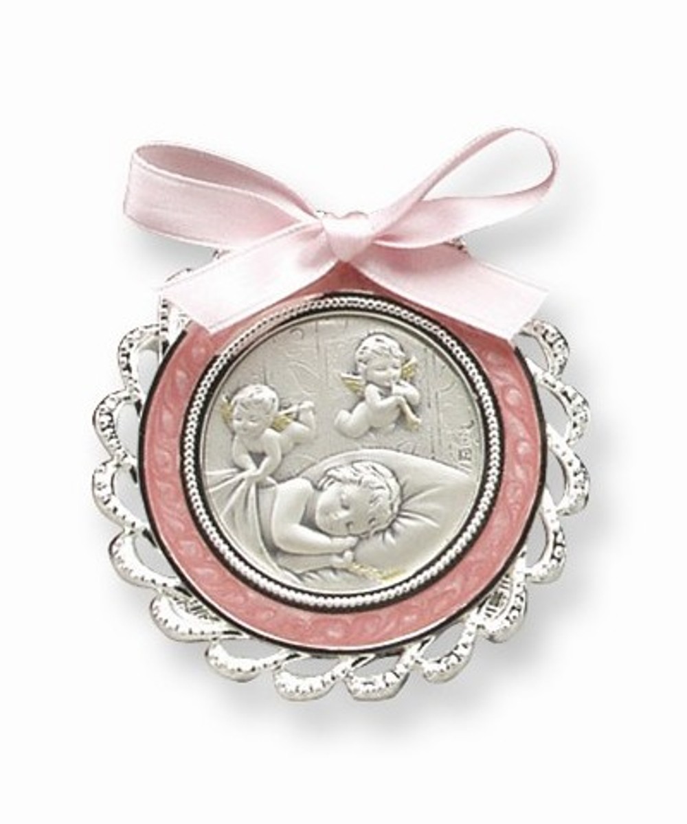 Sterling Silver Pink Crib Medal (5.25X7.2MM)
