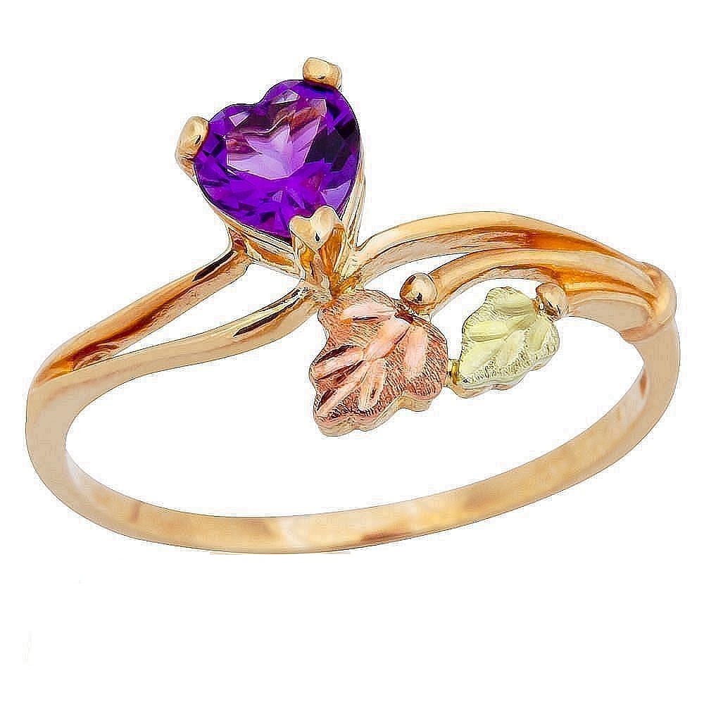 Petite Amethyst Heart Ring, Black Rhodium Plated 14k White Gold. 