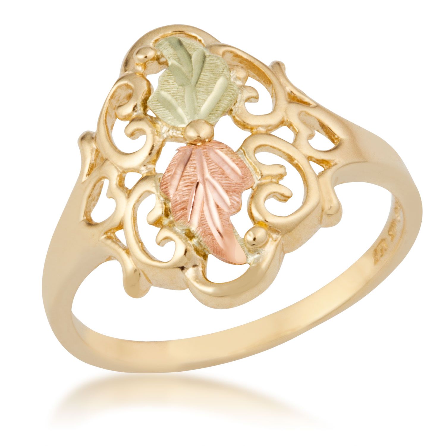 Yellow Gold Women's Ring with Black Hills Gold motif. 