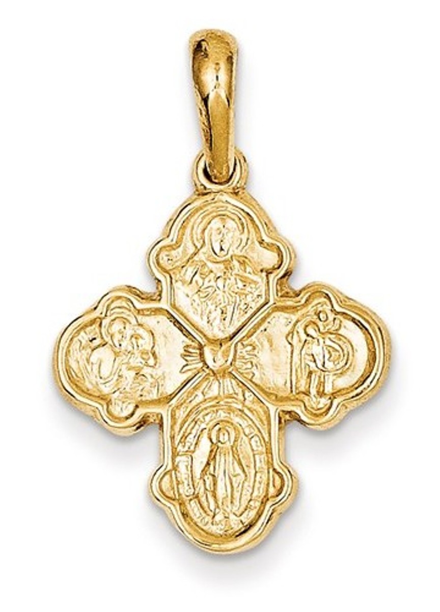 14k Yellow Gold Four Way Cross Medal Pendant (29X18 MM)