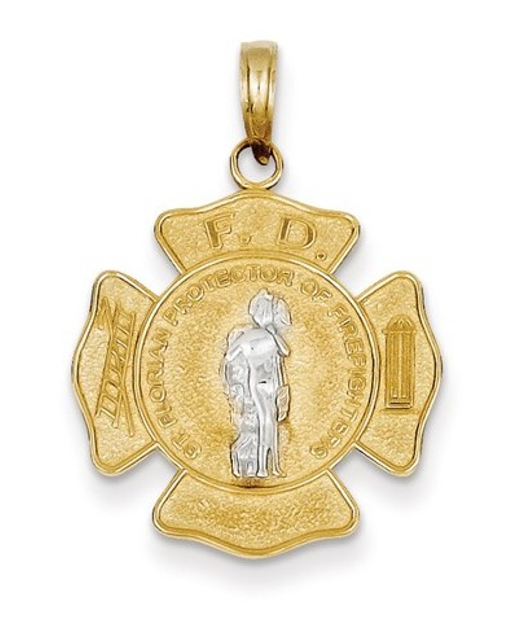 14k Yellow and White Gold Saint Florian Medal Pendant (22X20MM)