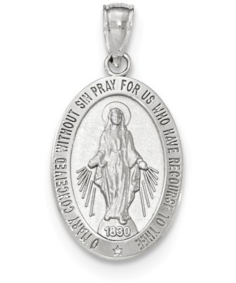 Rhodium-Plated 14k White Gold Large Miraculous Medal Pendant 