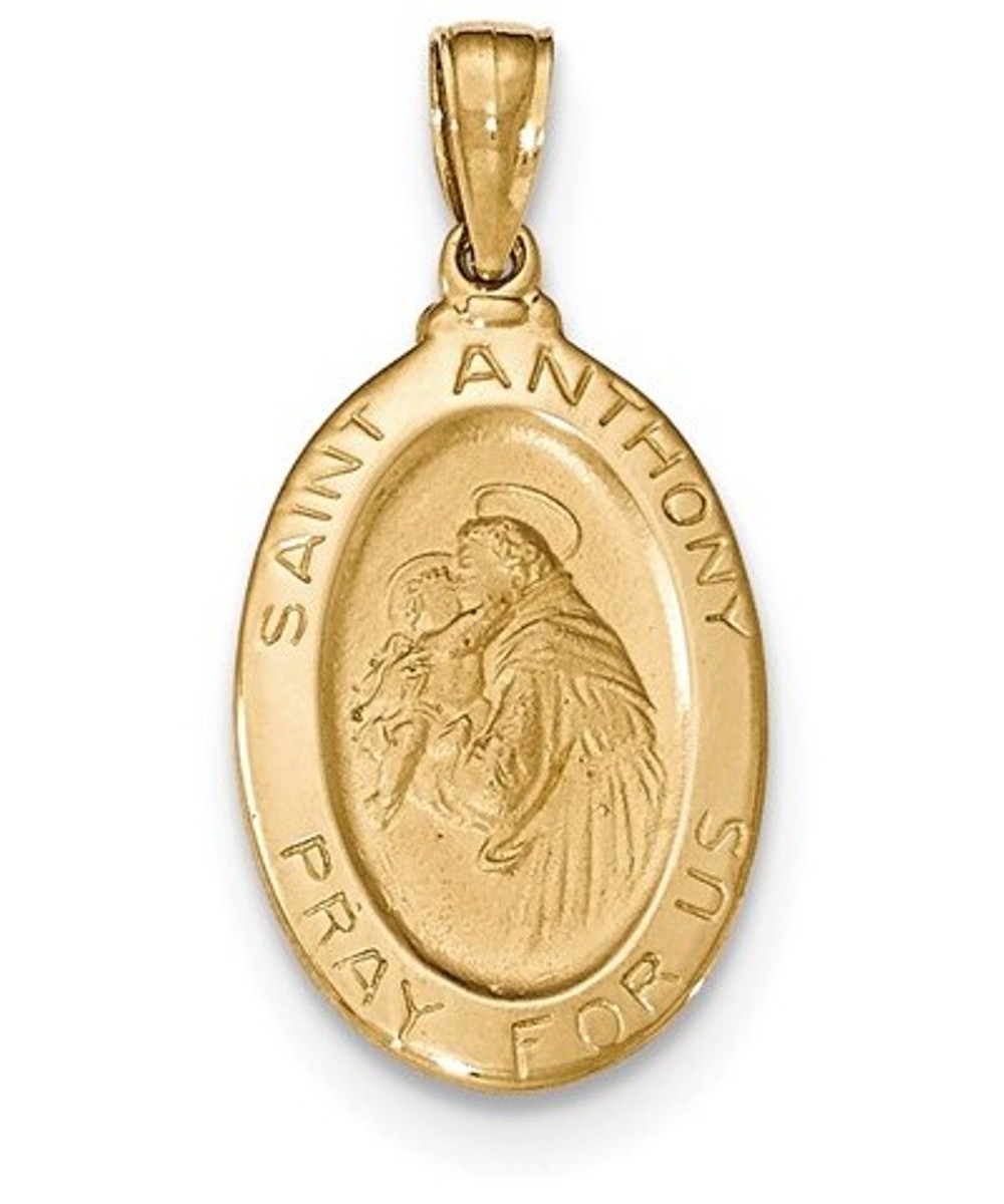 14k Yellow Gold Saint Anthony Oval Medal Pendant 