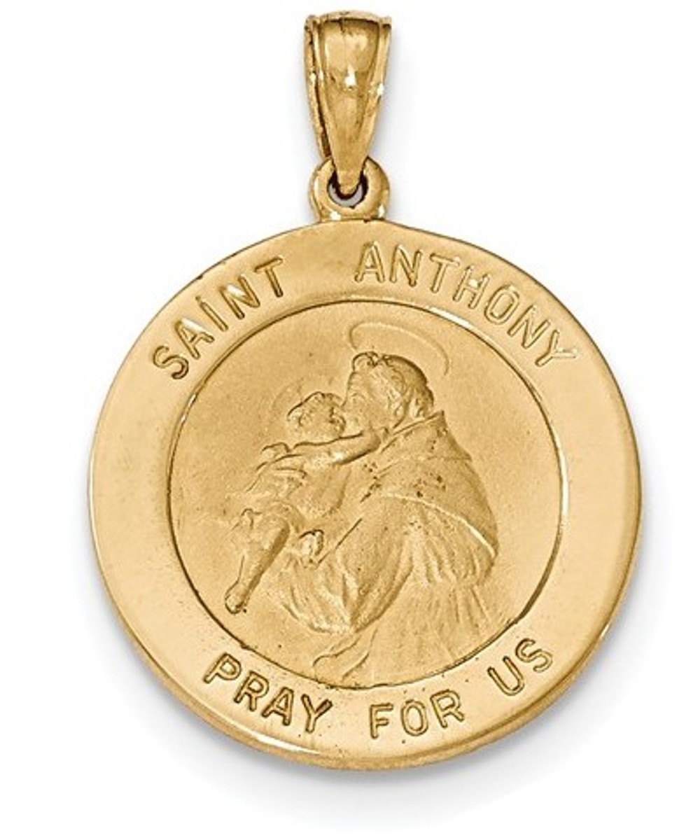 14k Yellow Gold St. Anthony Large Round Medal Pendant 