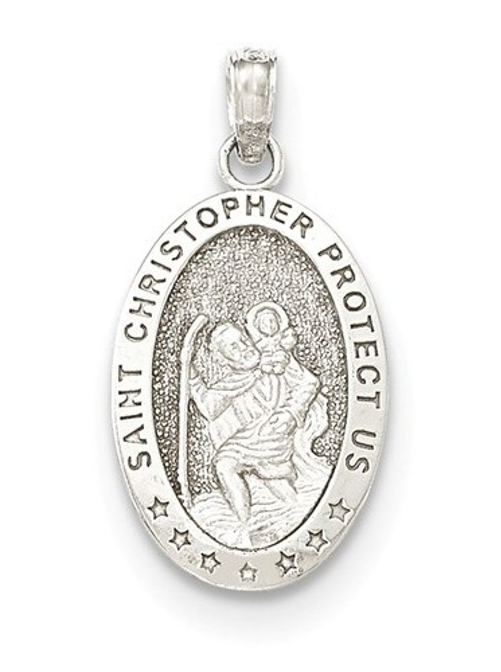 Rhodium-Plated 14k White Gold St. Christopher Oval Medal Pendant (29X15MM)