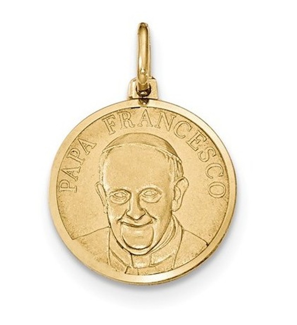 14k Yellow Gold Polished and Satin Papa Francesco Medal Pendant