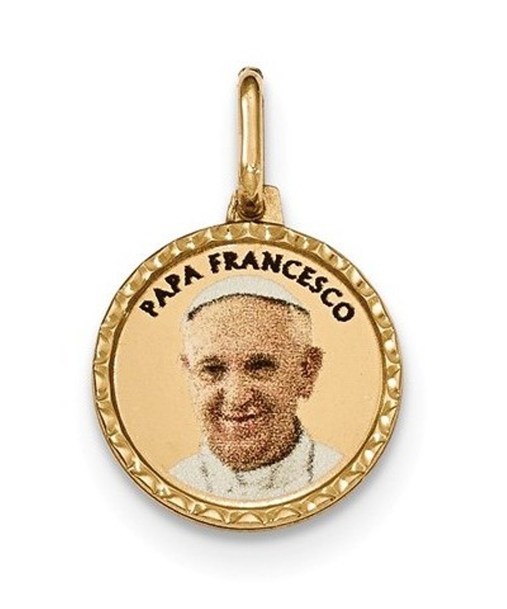 14k Yellow Gold Polished Printed Papa Francesco Medal Pendant