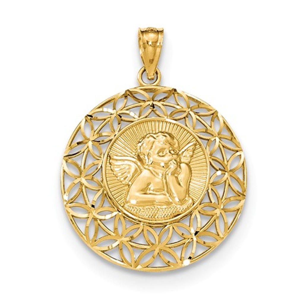 14k Yellow Gold Angel D/C Medal Pendant 