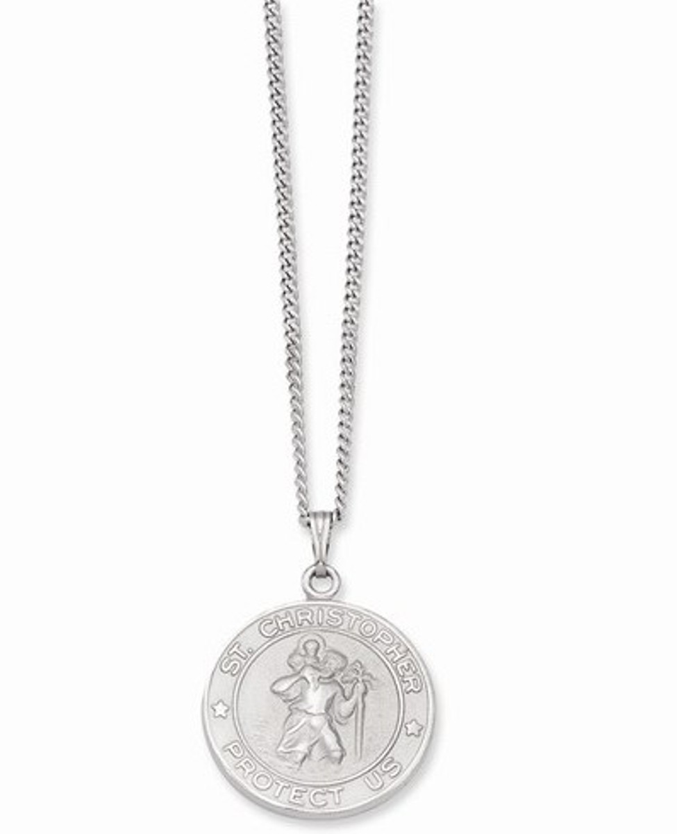 Rhodium-Plated St. Christopher Medal Necklace, 24