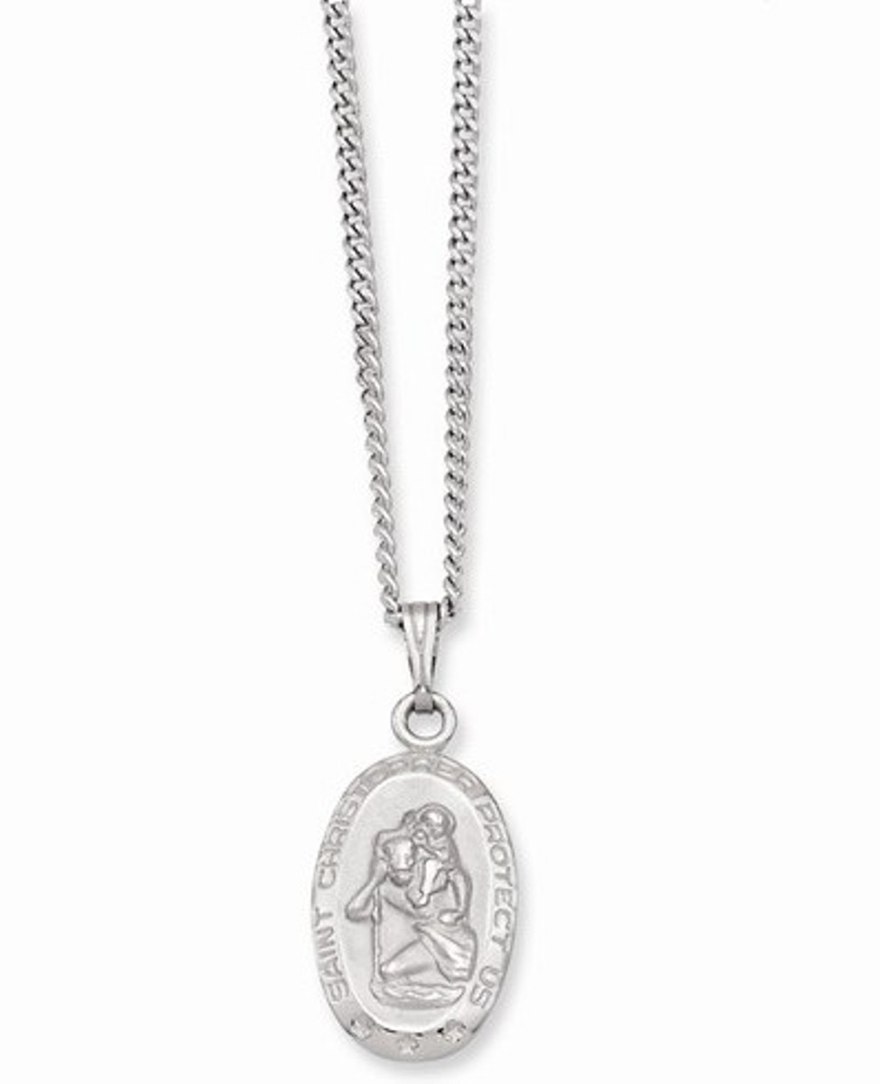 Rhodium-Plated Kelly Waters Small Oval St. Christopher Medal Necklace, 18