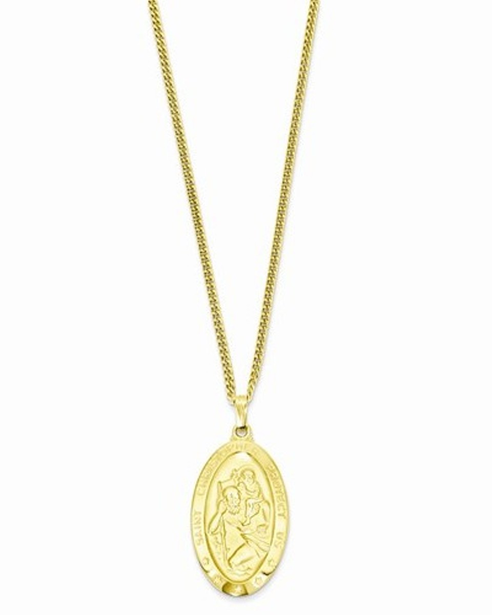 Gold-Plated Kelly Waters Large Oval St. Christopher Medal Necklace, 24