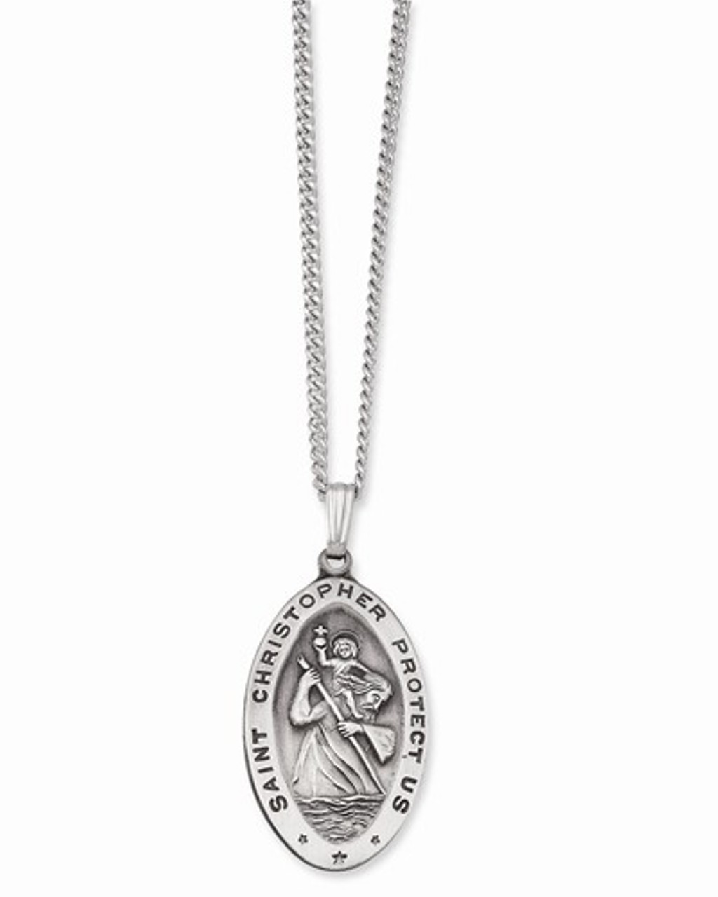 Rhodium-Plated Kelly Waters Large Oval St. Christopher Medal Necklace, 24